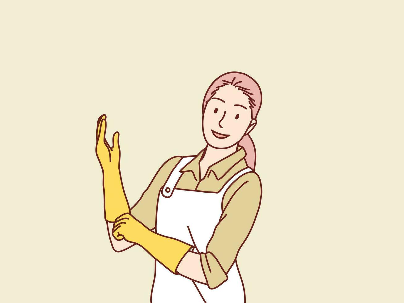 Mom ready to cleaning works with rubber gloves simple korean style illustration vector