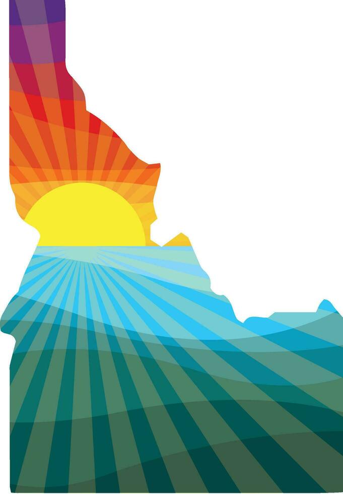 Colorful Sunset Outline of Idaho Vector Graphic Illustration Icon