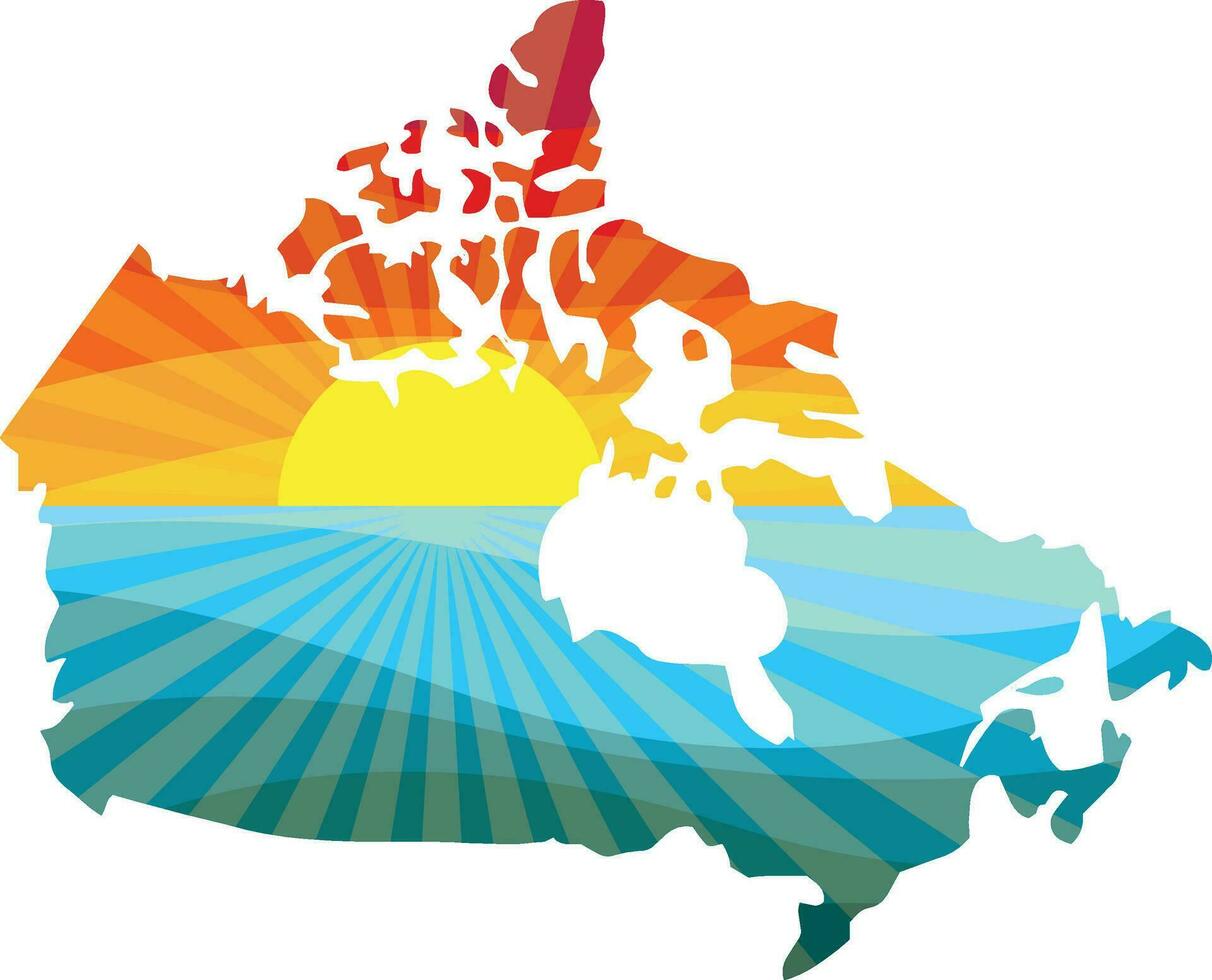 Colorful Sunset Outline of Canada Vector Graphic Illustration Icon
