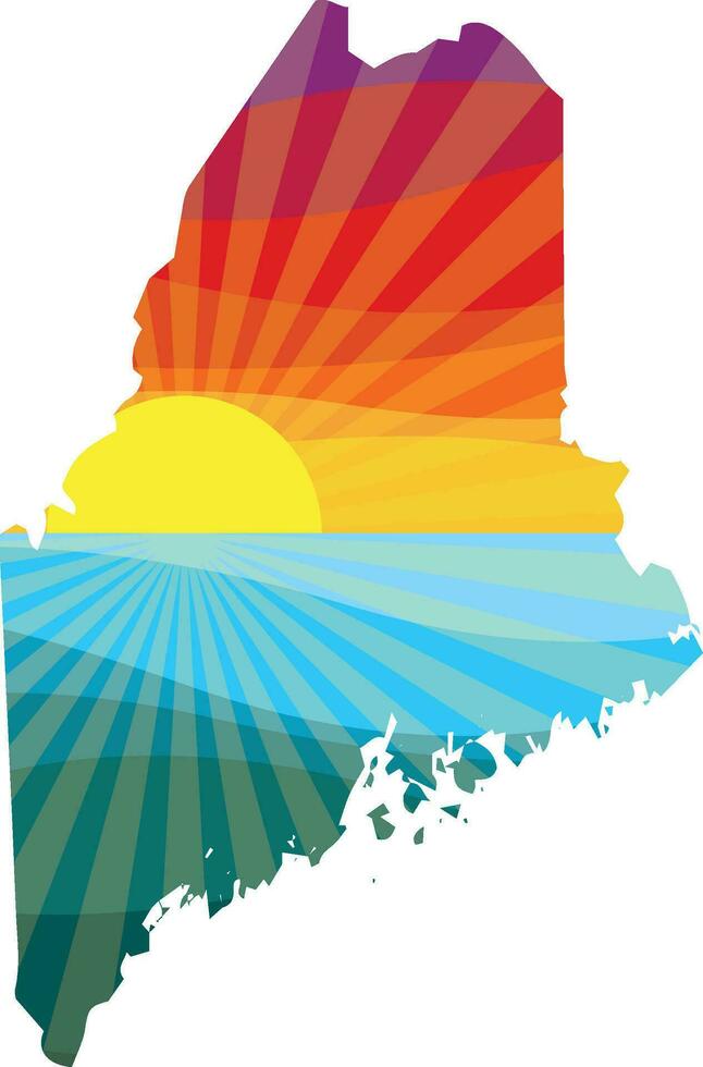 Colorful Sunset Outline of Maine Vector Graphic Illustration Icon