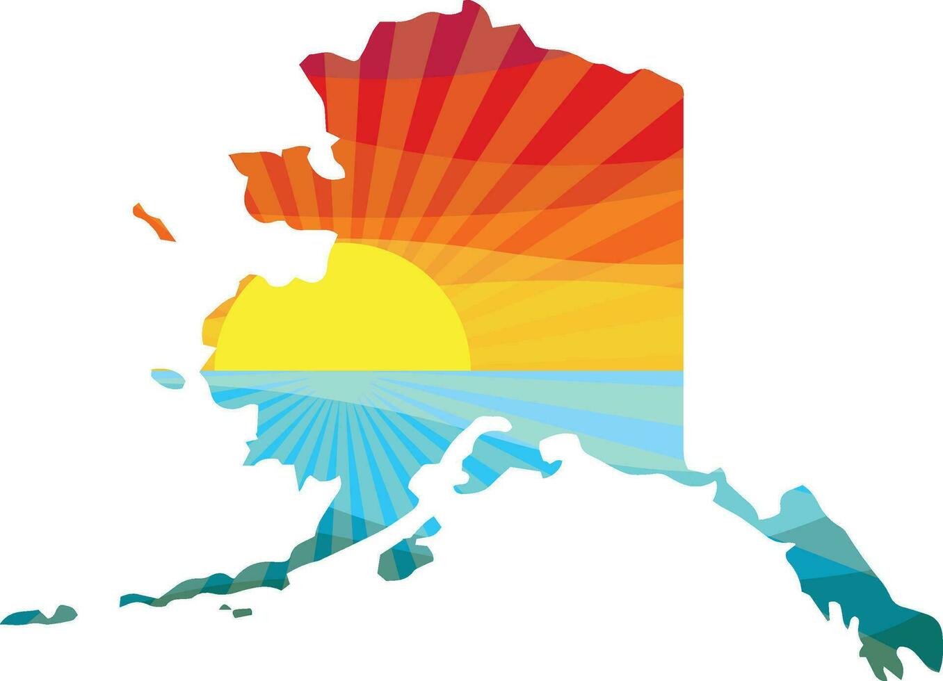 Colorful Sunset Outline of Alaska Vector Graphic Illustration Icon