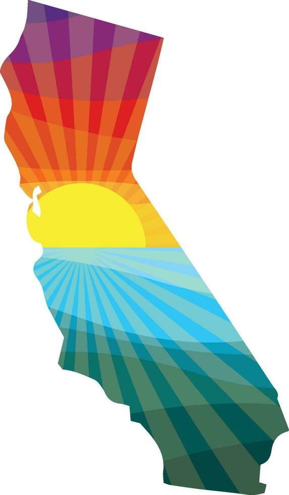 Colorful Sunset Outline of California Vector Graphic Illustration Icon