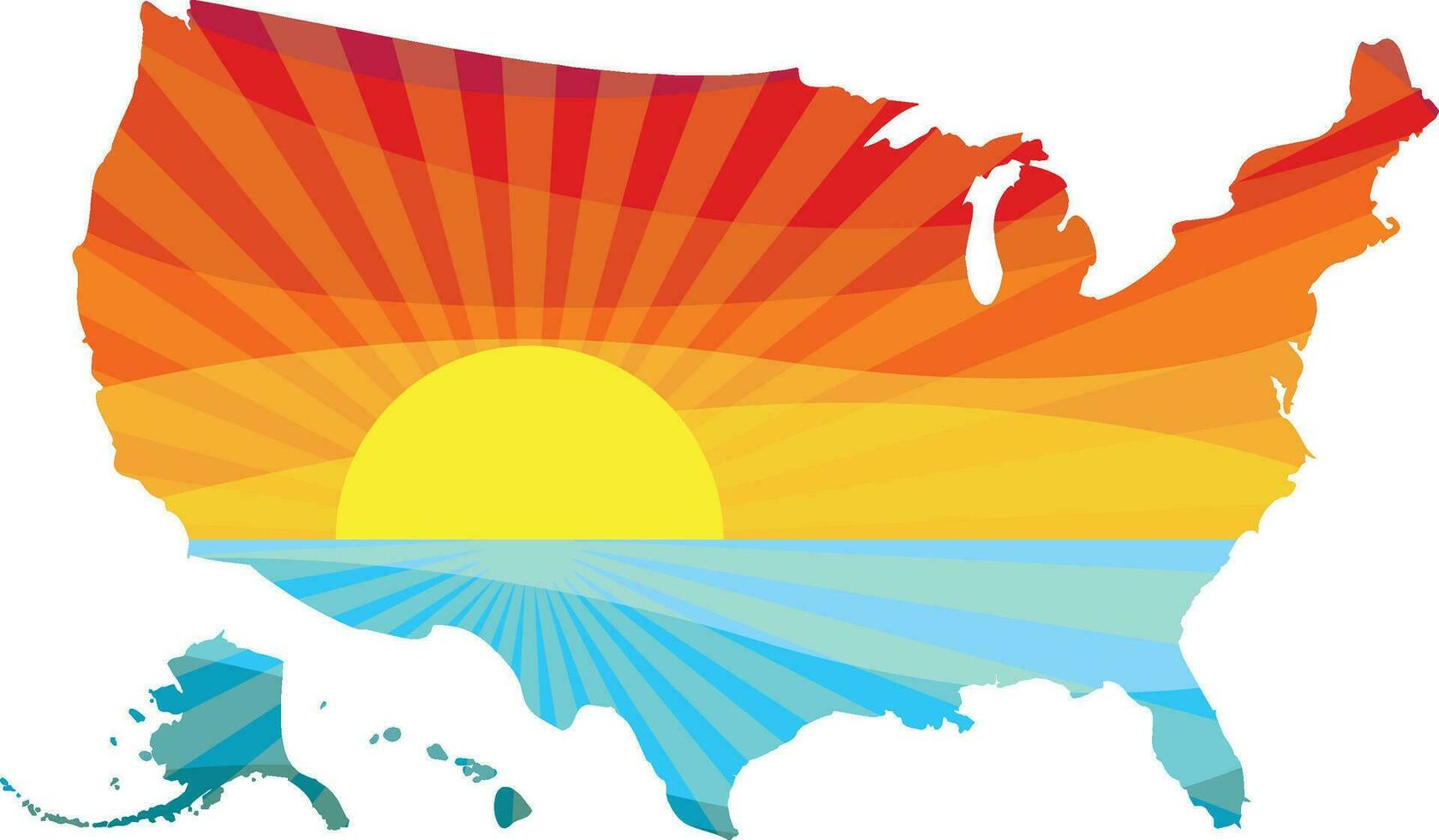 Colorful Sunset Outline of USA United States of America Vector Graphic Illustration Icon