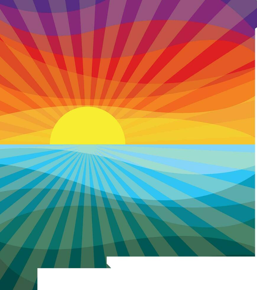 Colorful Sunset Outline of New Mexico Vector Graphic Illustration Icon