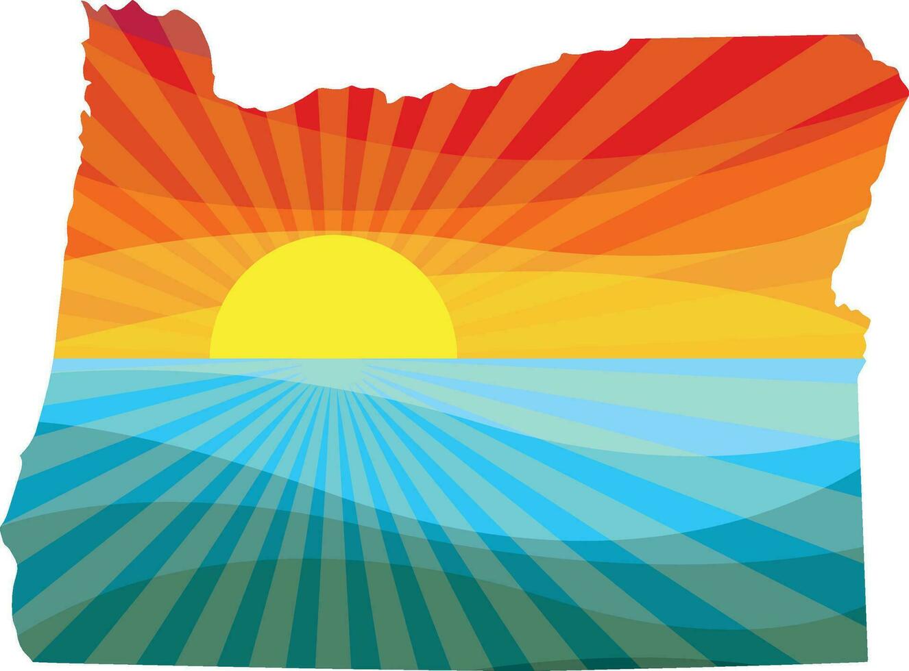 Colorful Sunset Outline of Oregon Vector Graphic Illustration Icon