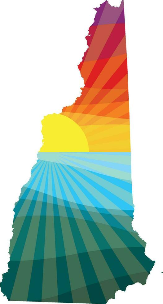 Colorful Sunset Outline of New Hampshire Vector Graphic Illustration Icon