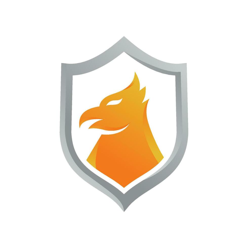 Eagle and shield logo design. Bird, falcon or hawk head badge emblem vector icon.