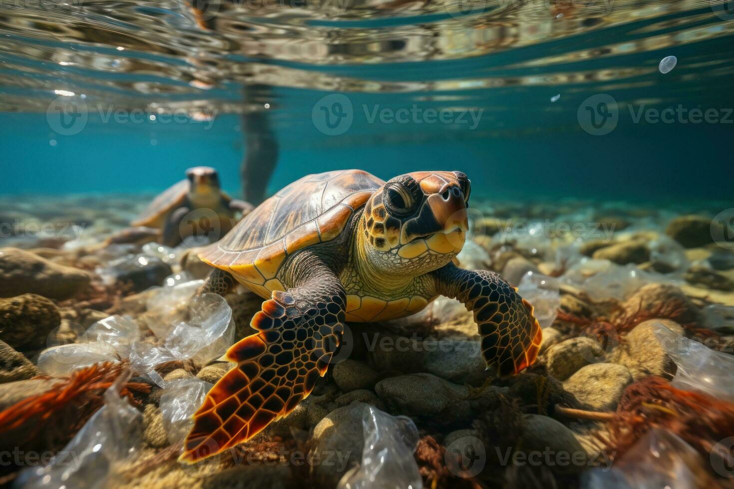 del océano situación el plastico perjudicando marina vida y amplificando ambiental impacto. generativo ai foto