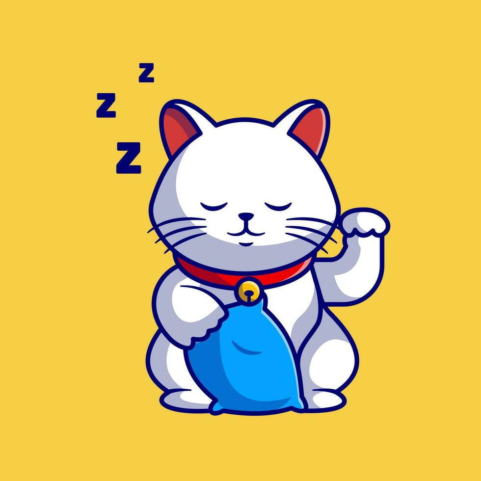 Cute Lucky Cat Sleepy Cartoon Vector Icon Illustration. Animal Nature Icon Concept Isolated Premium Vector. Flat Cartoon Style