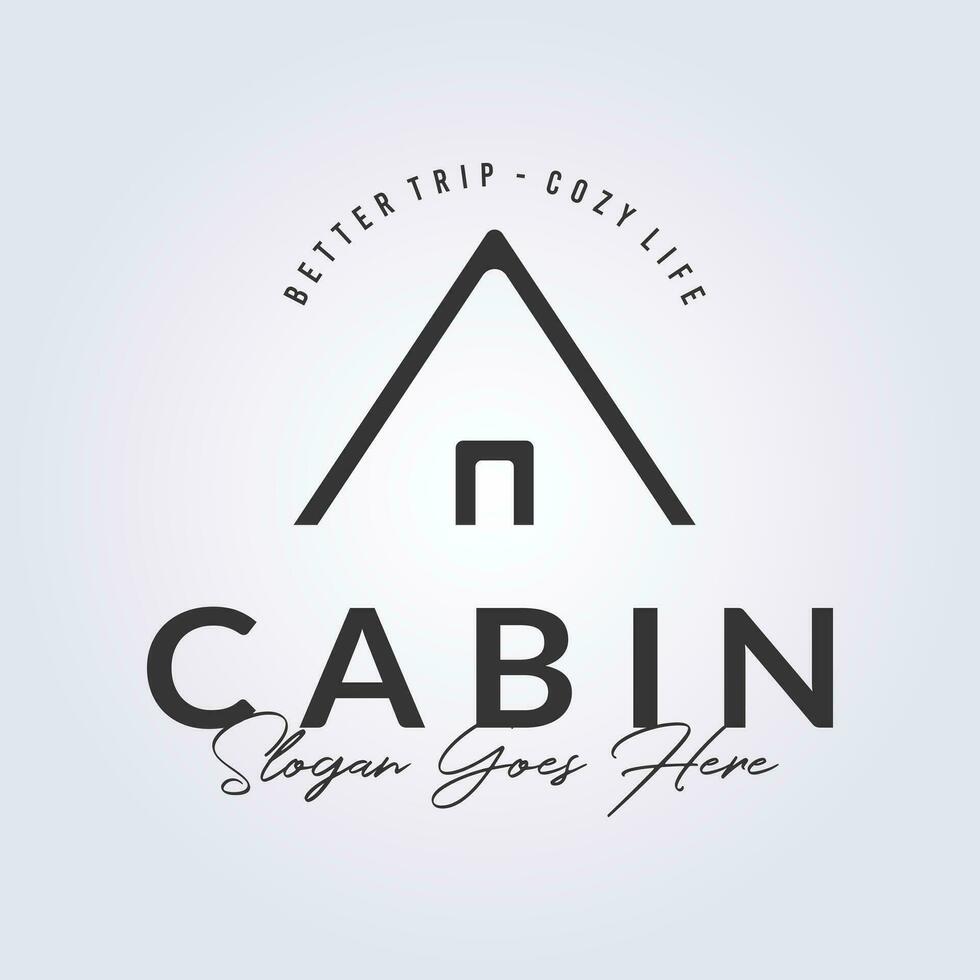 minimal cabin logo, outline log cottage icon symbol vector illustration design