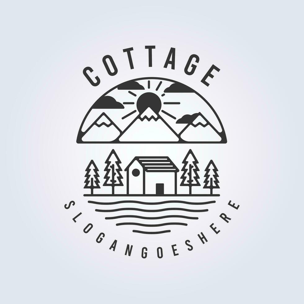 forest cottage logo, tourism cabin icon symbol vector illustration template badge design