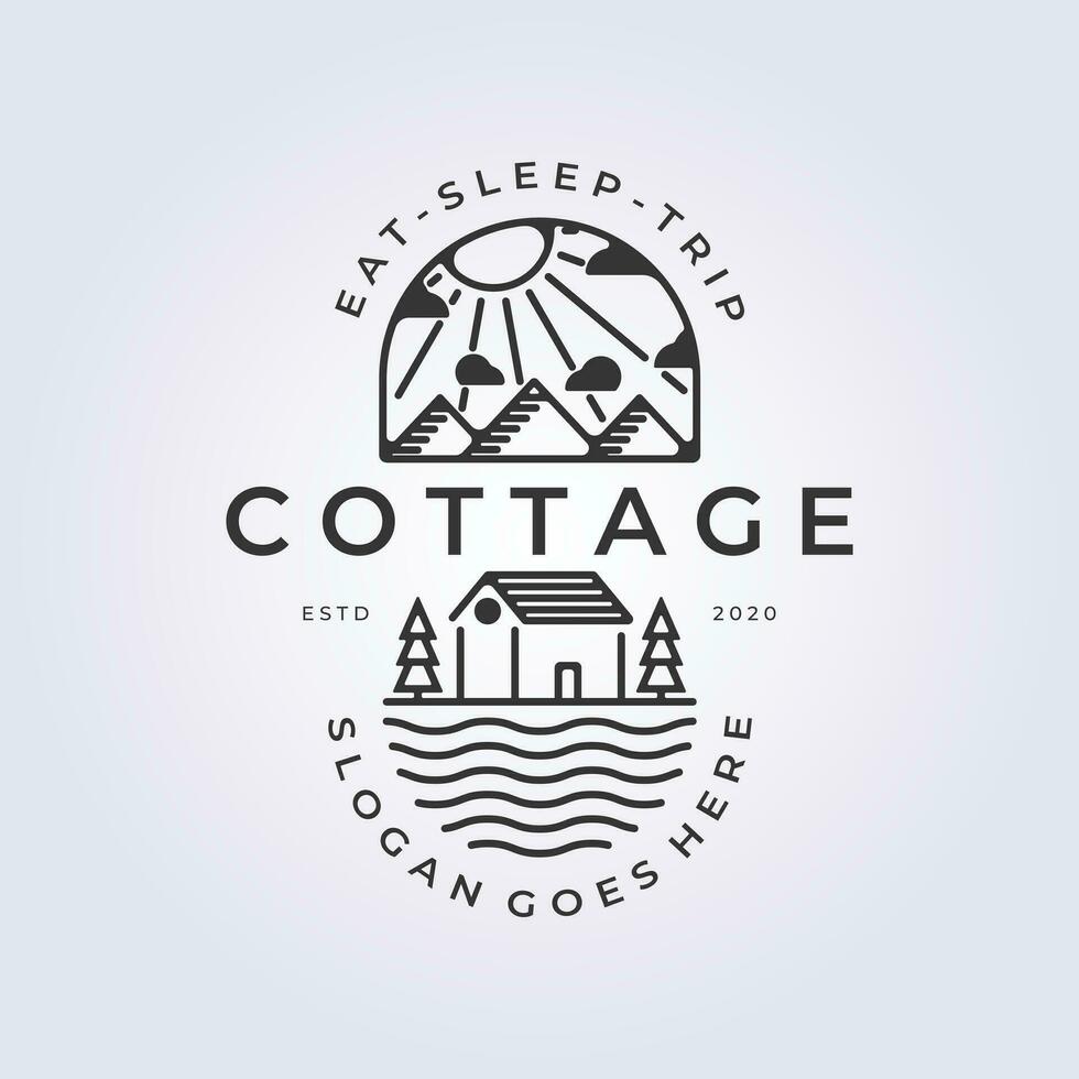 forest outdoor cabin symbol logo, mountain cottage logo pins icon vector illustration design
