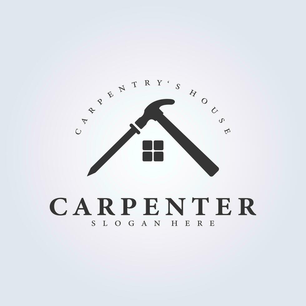 carpenter house logo, combination of hammer and nail symbol icon vector illustration design
