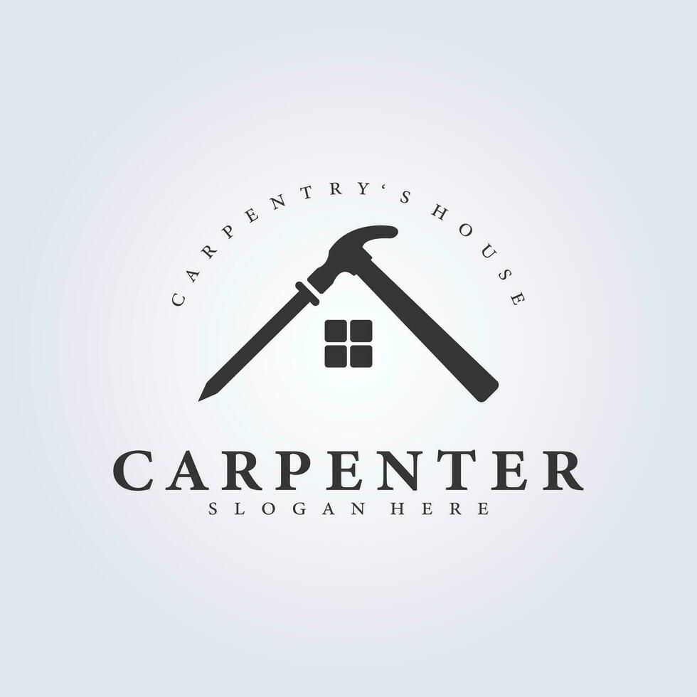 carpintero casa logo, combinación de martillo y uña símbolo icono vector ilustración diseño