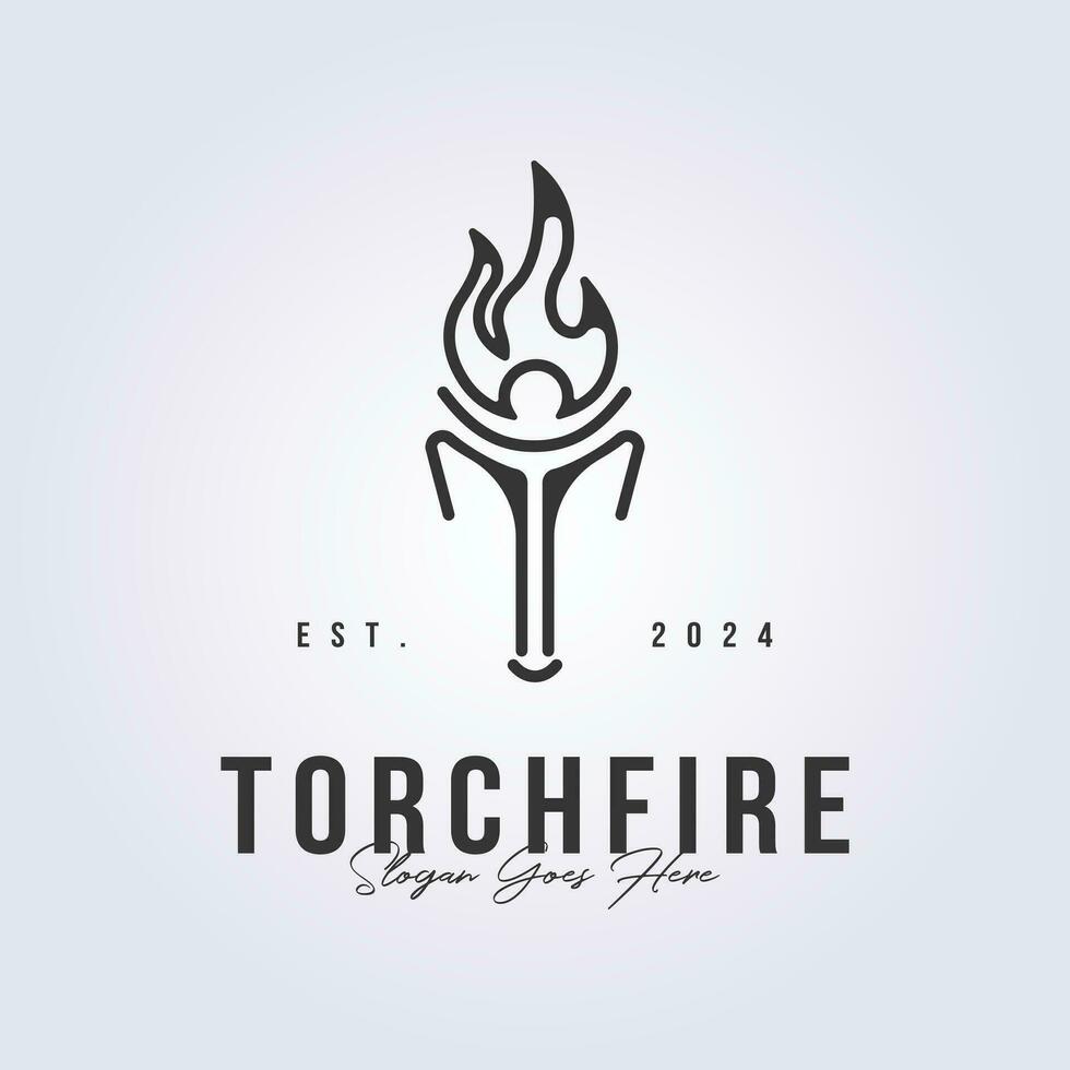 minimal outline torch fire icon symbol logo vector illustration design