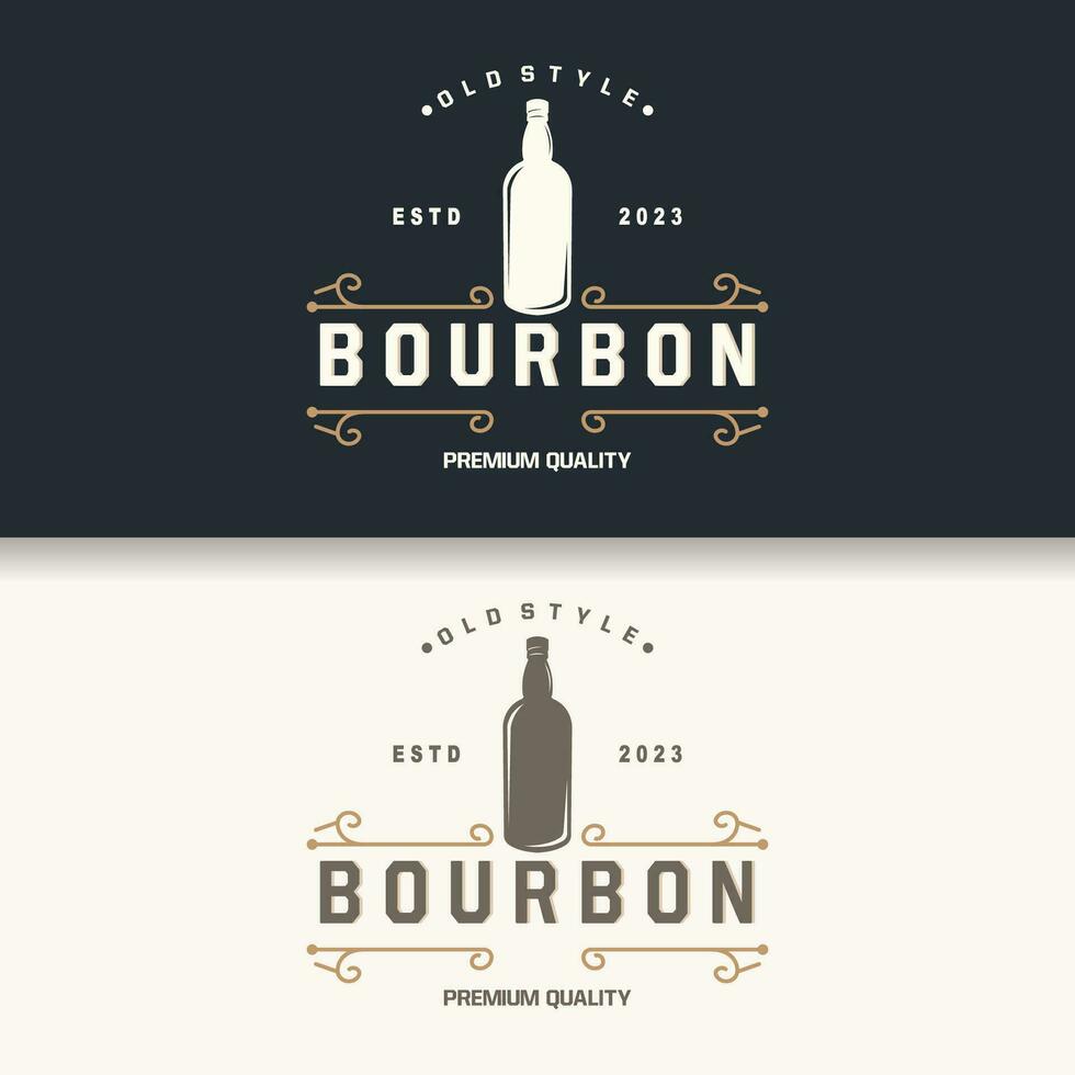 Whiskey Logo, Drink Label Design With Old Retro Vintage Ornament Illustration Premium Template vector