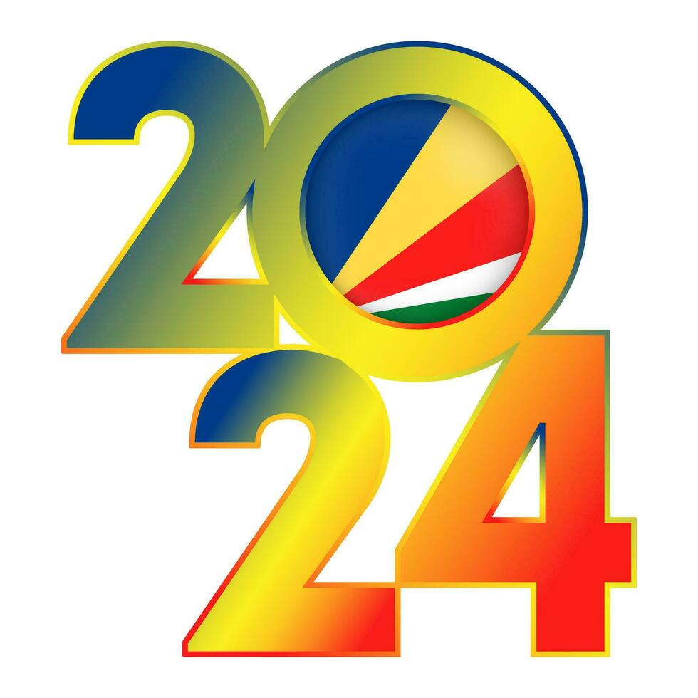 Happy New Year 2024 banner with Seychelles flag inside. Vector illustration.