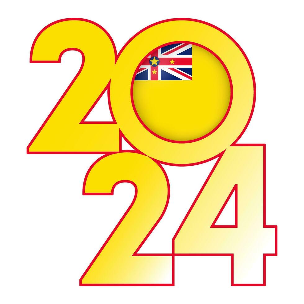 Happy New Year 2024 banner with Niue flag inside. Vector illustration.
