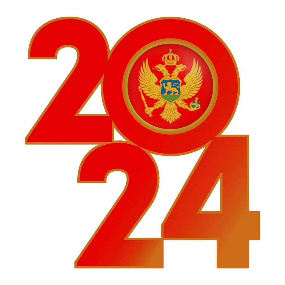 Happy New Year 2024 banner with Montenegro flag inside. Vector illustration.