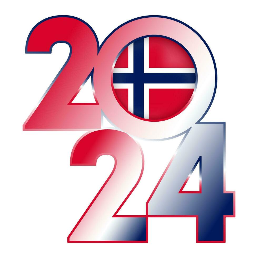 contento nuevo año 2024 bandera con Noruega bandera adentro. vector ilustración.