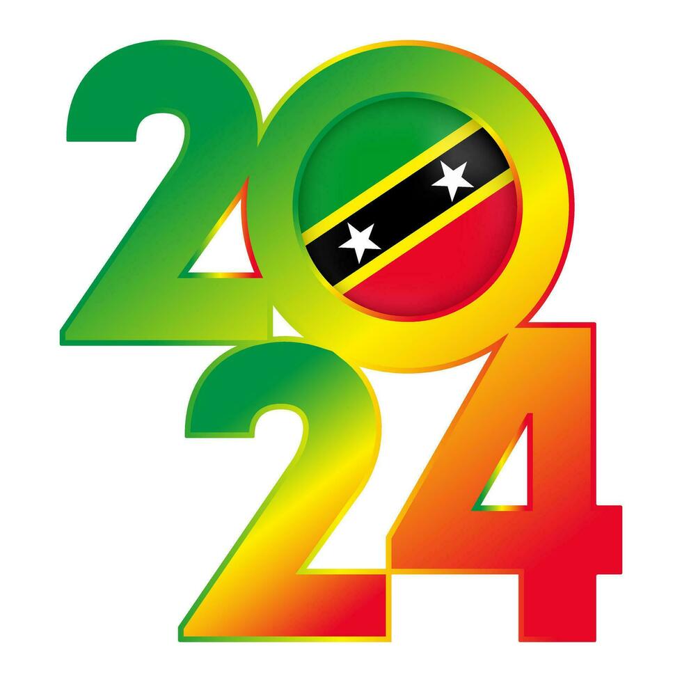 Happy New Year 2024 banner with Saint Kitts and Nevis flag inside. Vector illustration.