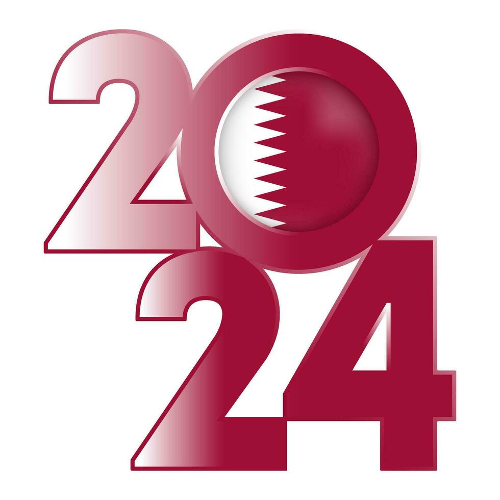 Happy New Year 2024 banner with Qatar flag inside. Vector illustration.