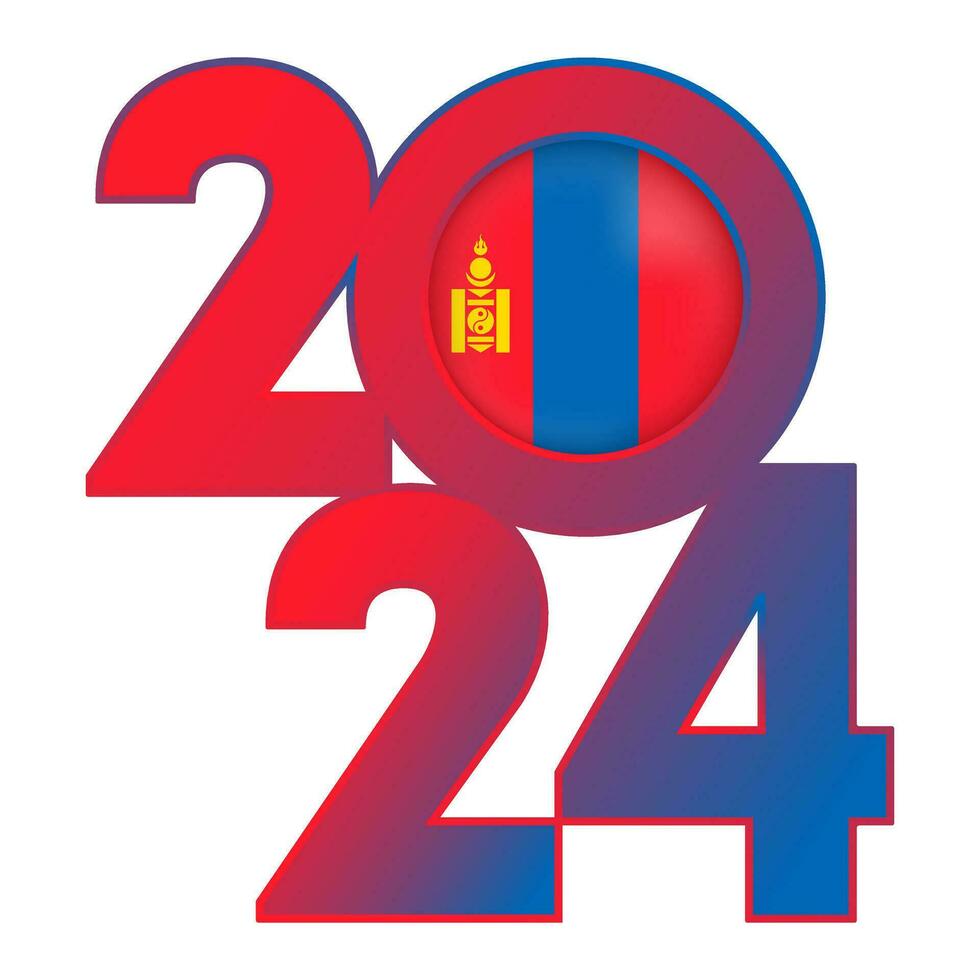 Happy New Year 2024 banner with Mongolia flag inside. Vector illustration.