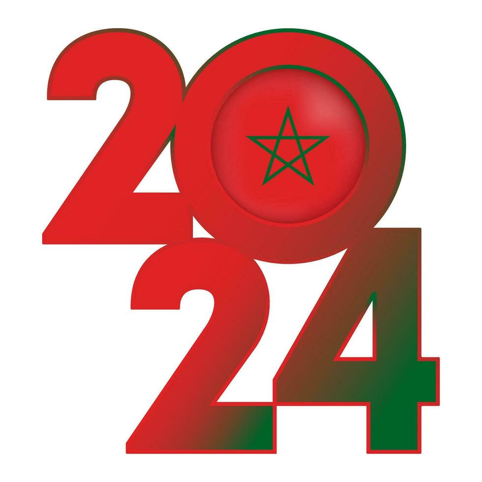 contento nuevo año 2024 bandera con Marruecos bandera adentro. vector ilustración.