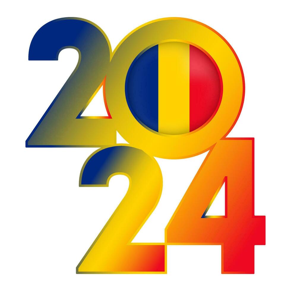 Happy New Year 2024 banner with Romania flag inside. Vector illustration.