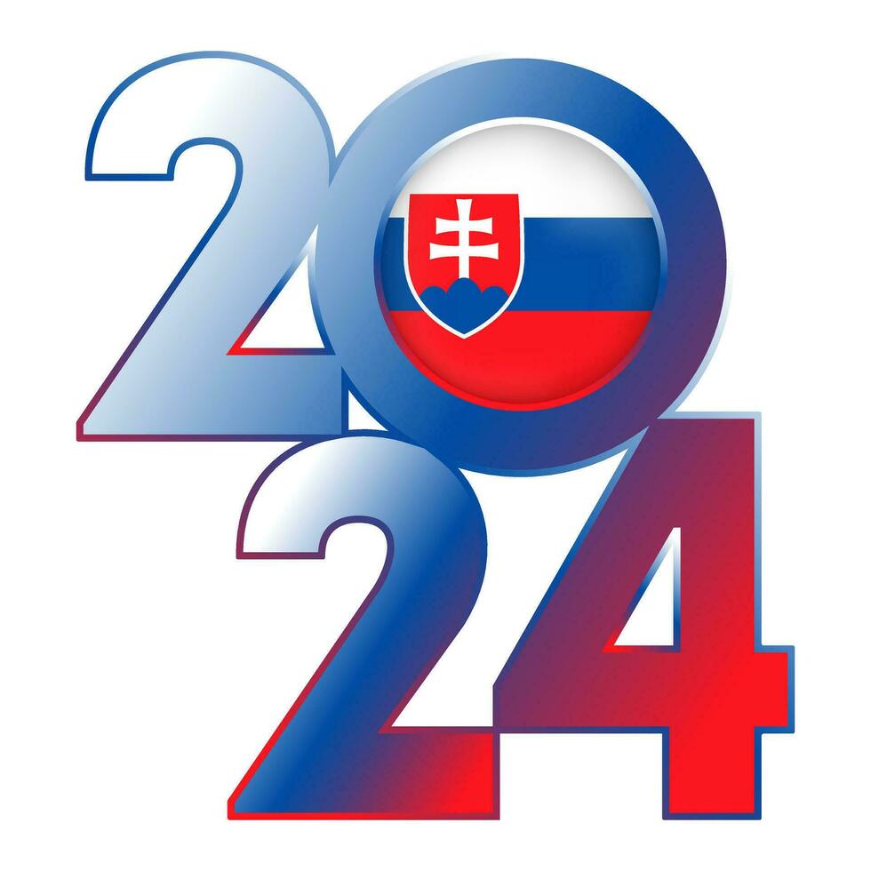 Happy New Year 2024 banner with Slovakia flag inside. Vector illustration.