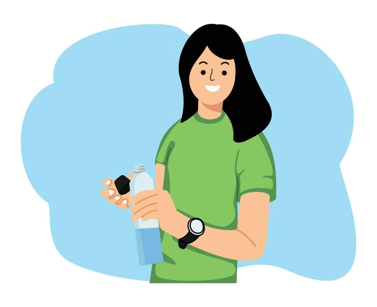 portrait woman drinking fresh water using a bottle vector