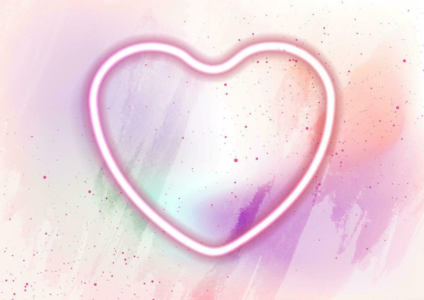 Neon glowing heart on pastel grunge watercolor background vector