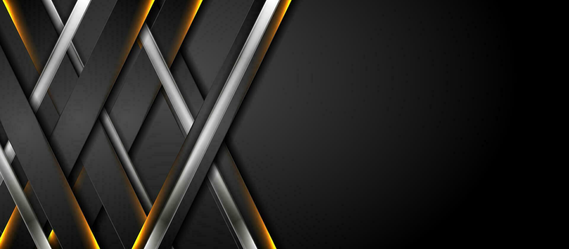 Black and metallic stripes with glowing lights abstract background vector