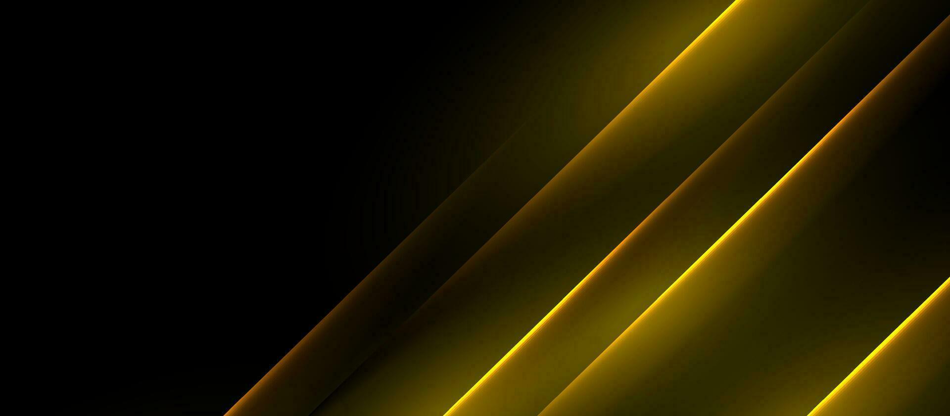 Abstract black background with orange neon glowing stripes vector