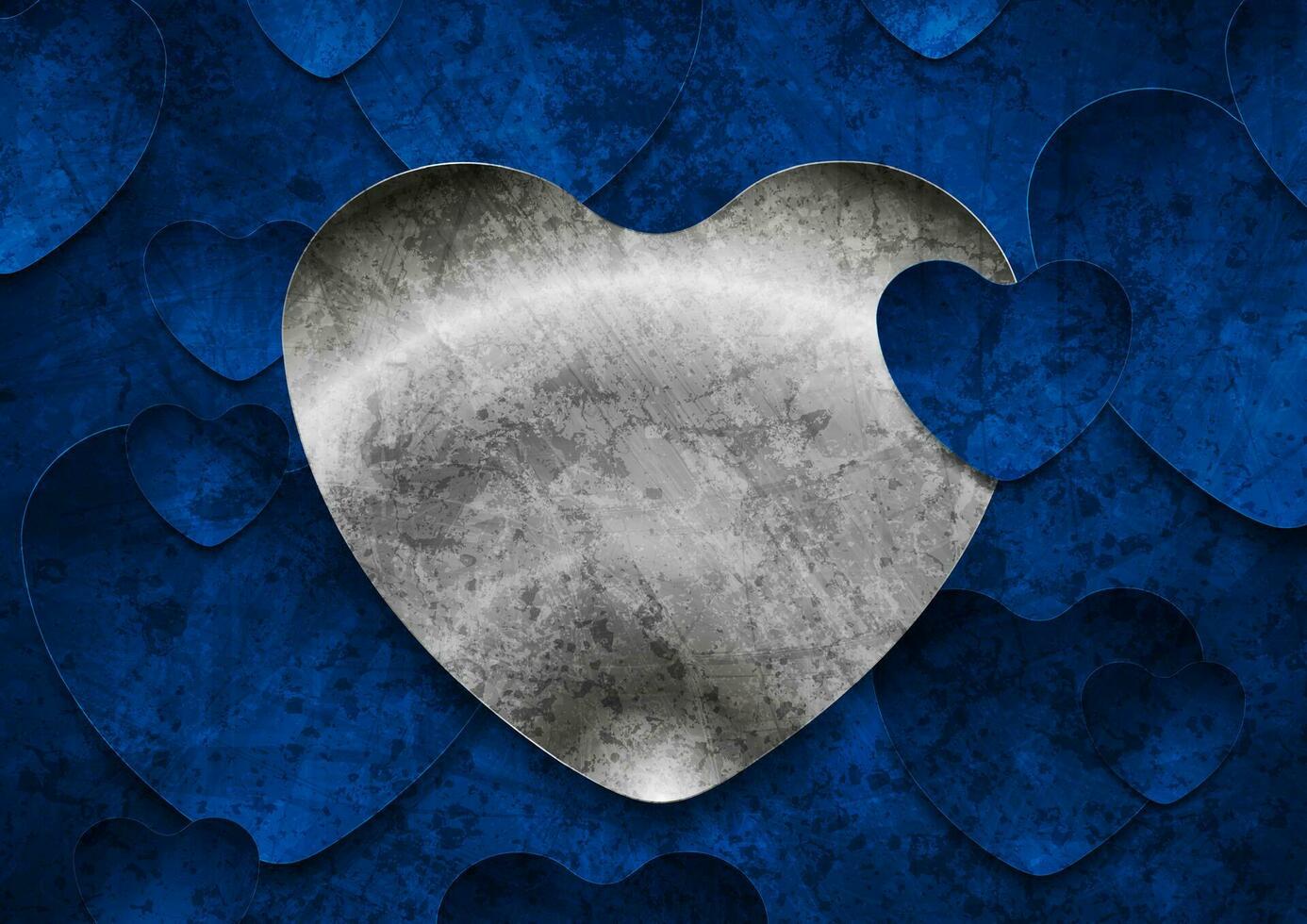 Contrast blue and silver grey hearts grunge abstract background vector