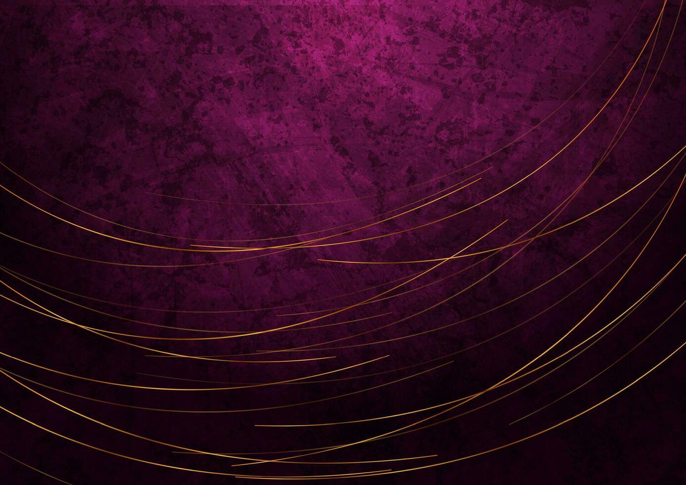 Golden minimal lines on dark purple grunge abstract background vector