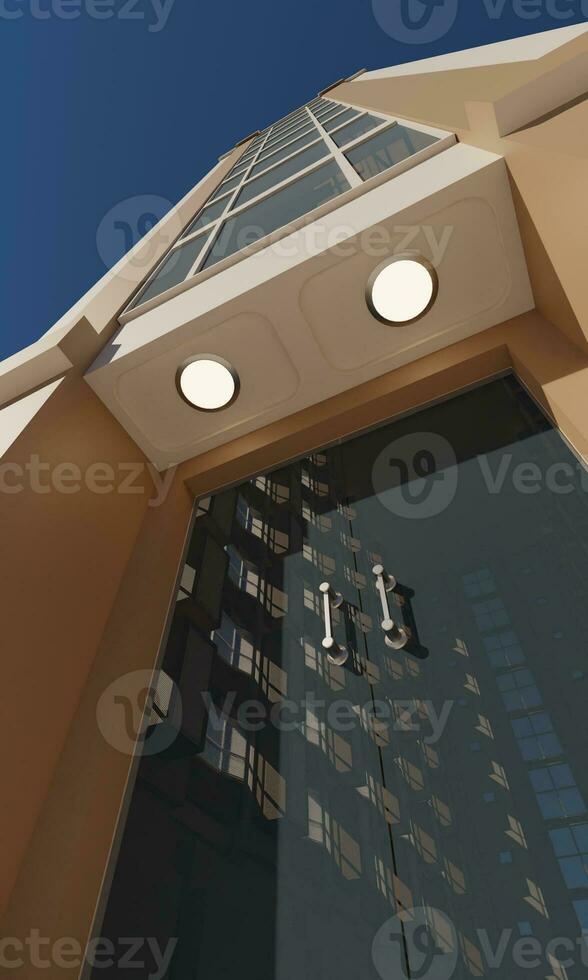 In front of the entrance of the hotel render 3d architecture wallpaper background photo