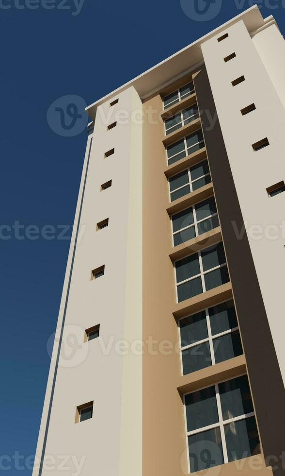 View of behind the modern hotel window render 3d architecture wallpaper background photo