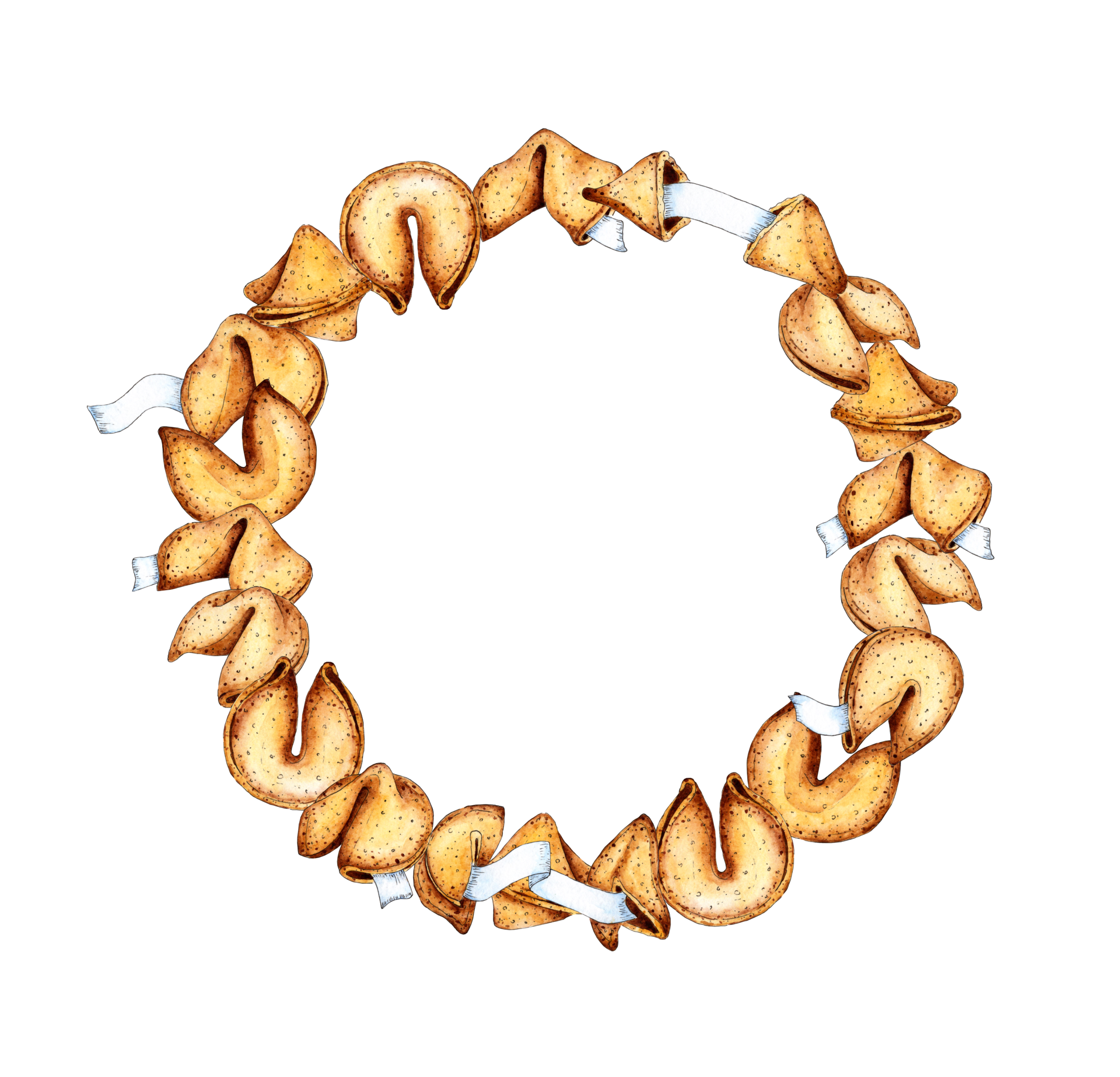 Watercolor Illustration Of A Round Frame Made From A Fortune Cookie watercolor-illustration-of-a-round-frame-made-from-a-fortune-cookie