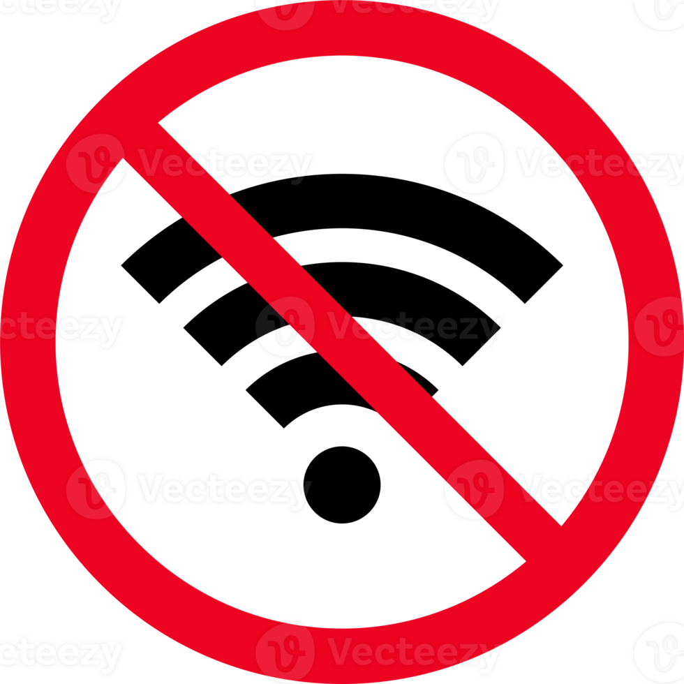 No wireless wifi or sign for remote internet access icon Red prohibition sign. Flat style for graphic and web design png