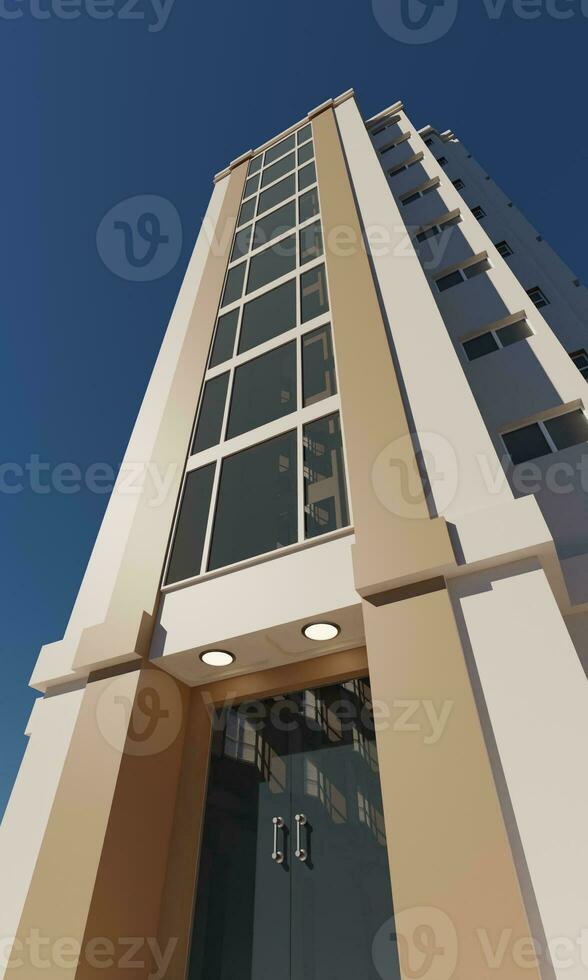 Front view of the entrance modern hotel render 3d architecture wallpaper background photo