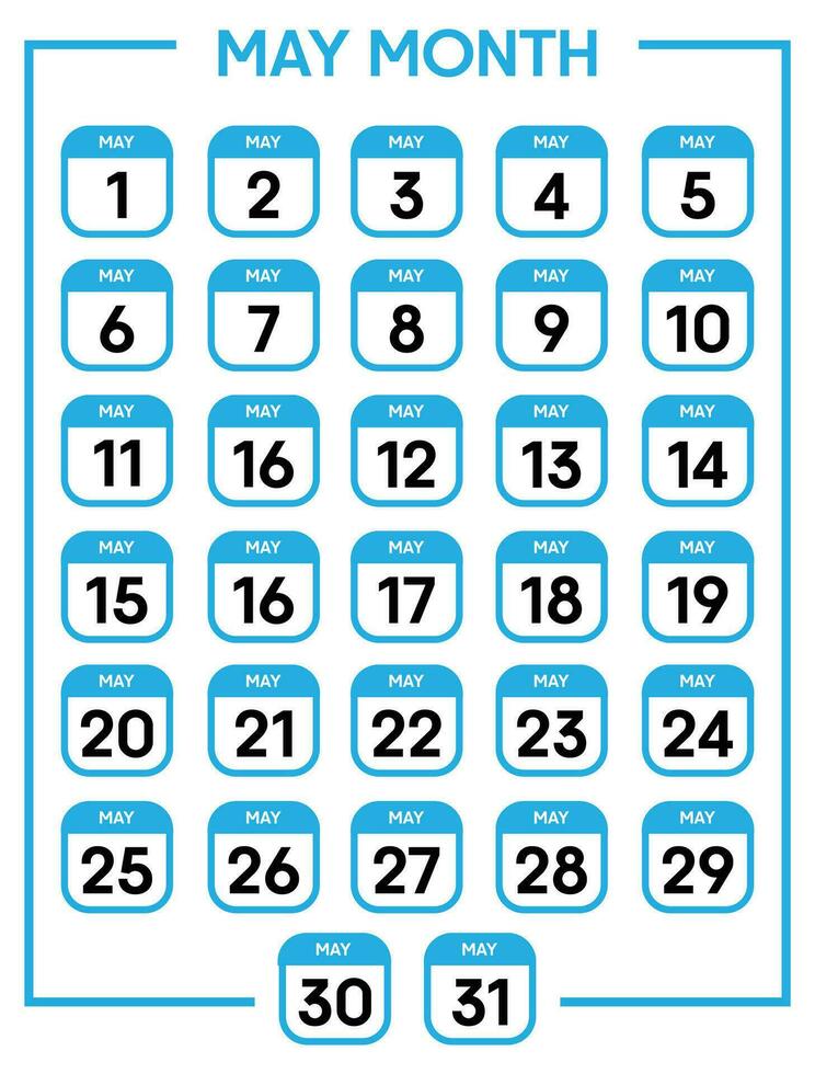 mayo 01 a 31 dias calendario hoja vector ilustración modelo