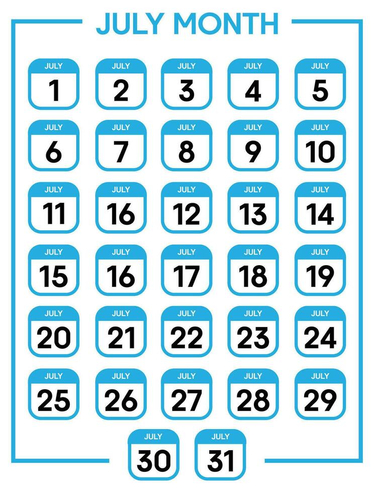 julio 01 a 31 dias calendario hoja vector ilustración modelo