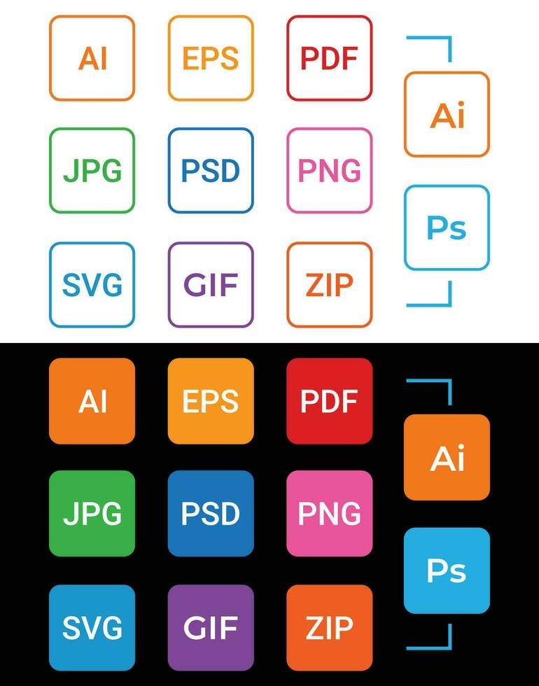 Color popular line document file format icons set. Multi type simple flat design vector pictogram for app ads web website button ui ux interface elements isolated