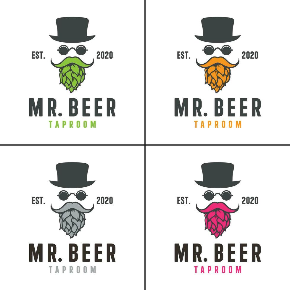 Mr. Beer Hop Hipster Brewing Logo Design Vector Template