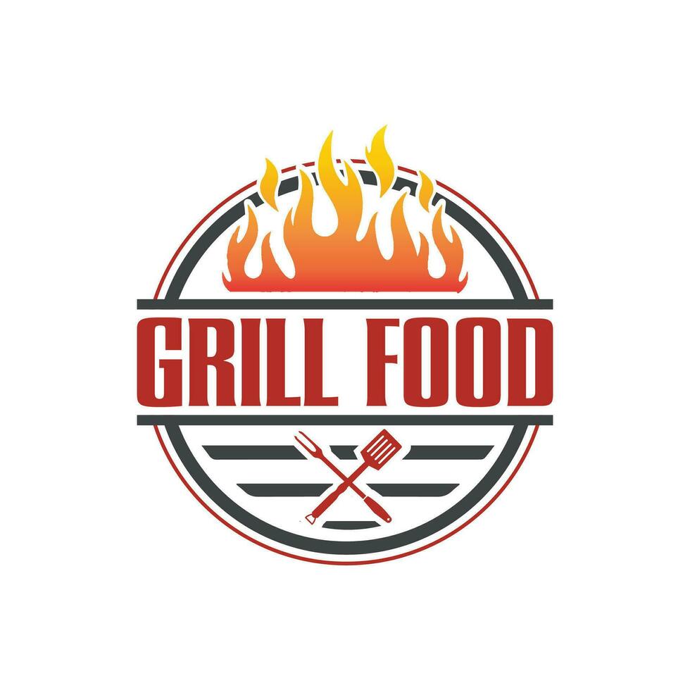 Grill Food Barbeque,Fire, Logo Design Vector illustration Template