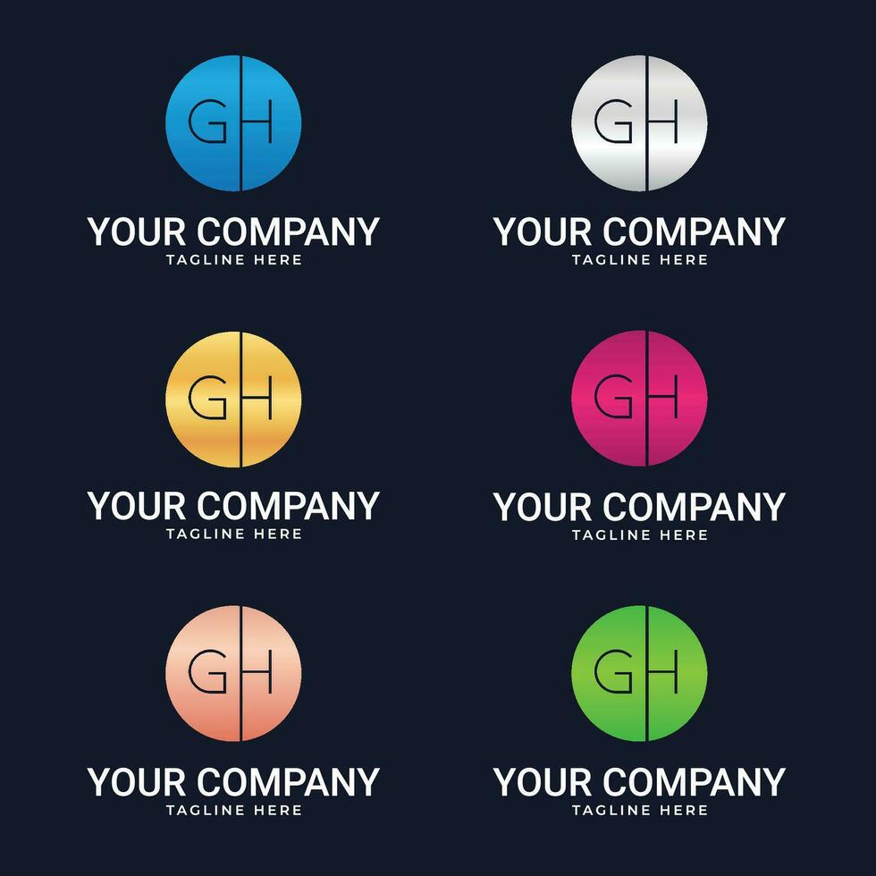 G H Green, Blue, Pink, Silver, Gold, Gradient Color Palette Icon And logo design Vector Template