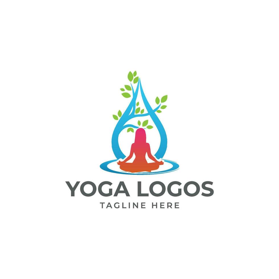 Yoga Tree Logo Design Vector Template