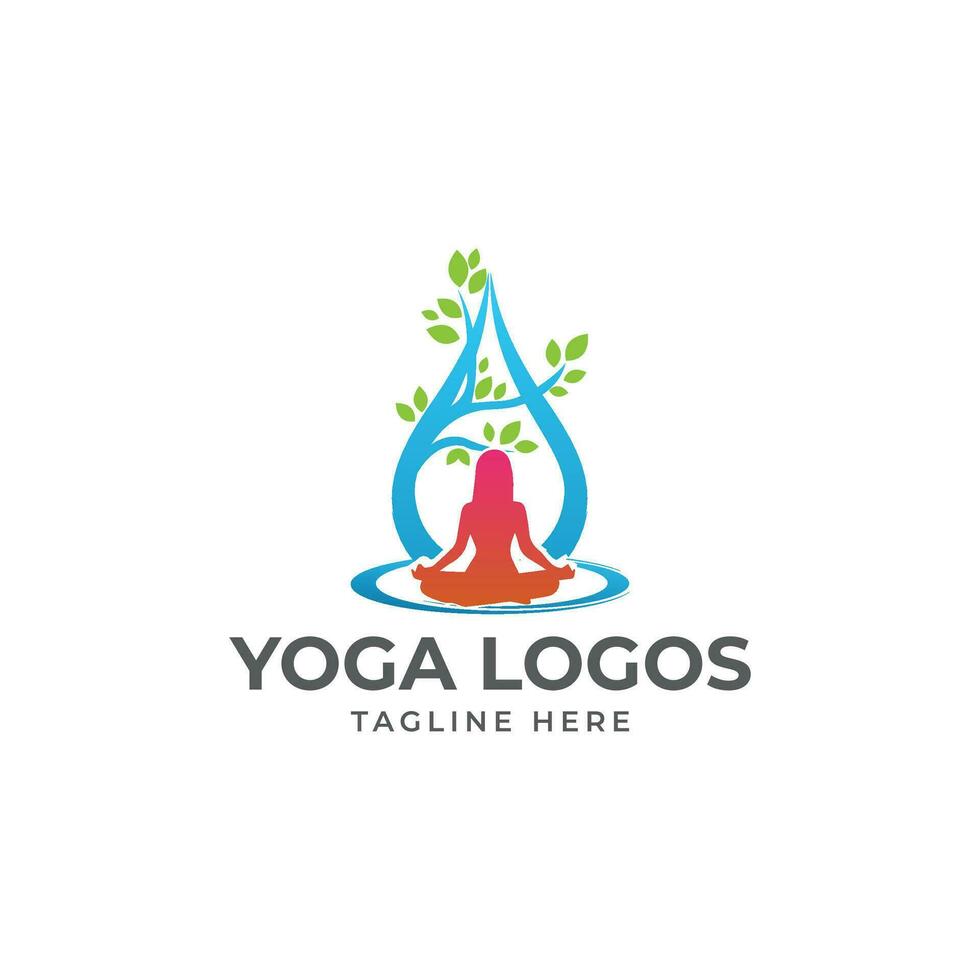 yoga árbol logo diseño vector modelo