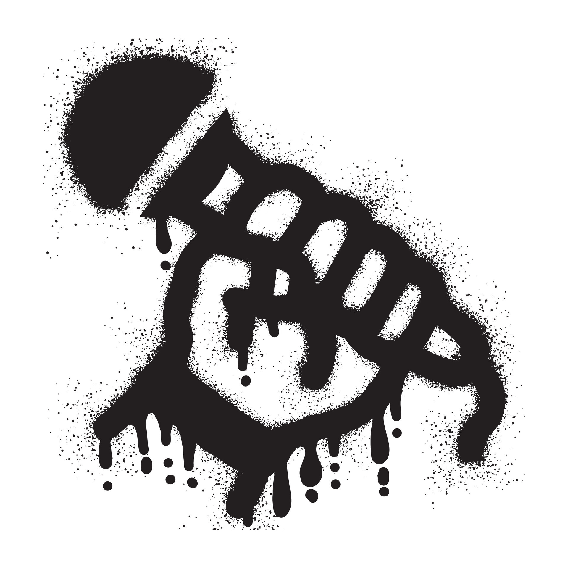 Graffiti of a hand holding a microphone with black spray paint 32407368